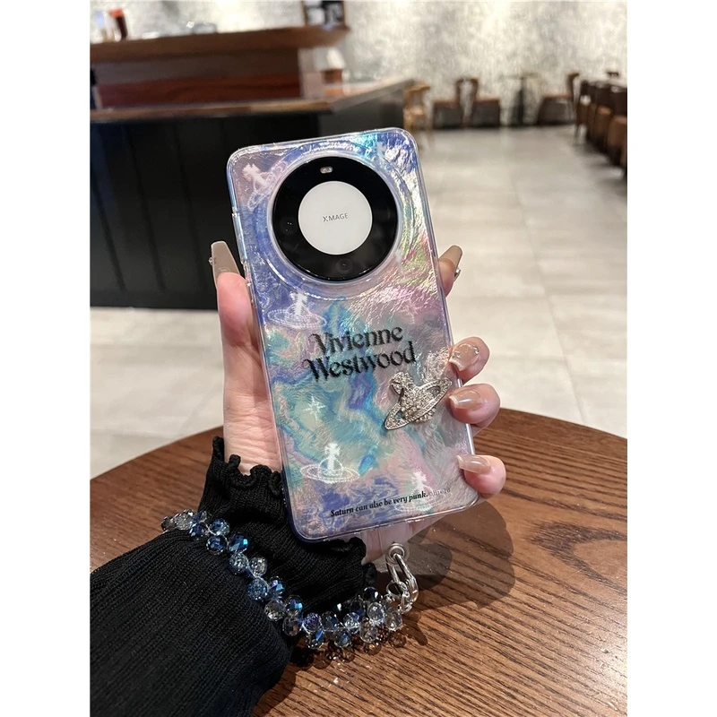 适用华为mate60/40/50pro+手机壳pura70pro+水彩渐变晕染镶钻女款