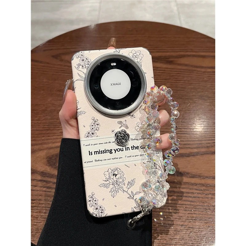 华为mate60pro+新款手机壳p60pro素描山茶花40pro电镀银50pro皮女