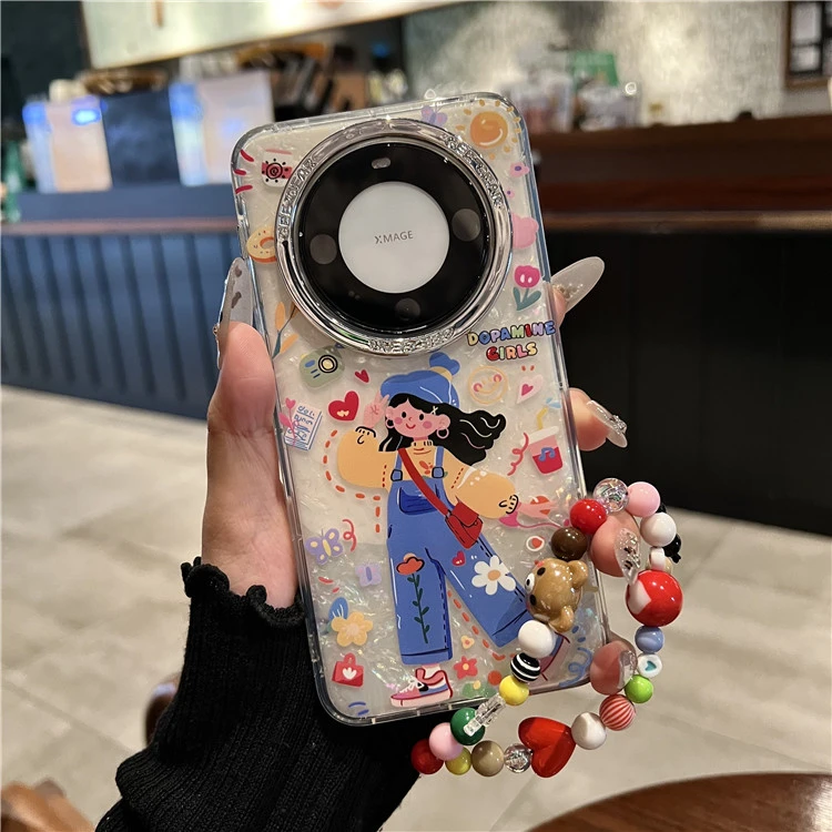 适用华为mate60/50/40pro+手机壳pura70pro+电镀贝壳纹涂鸦女孩