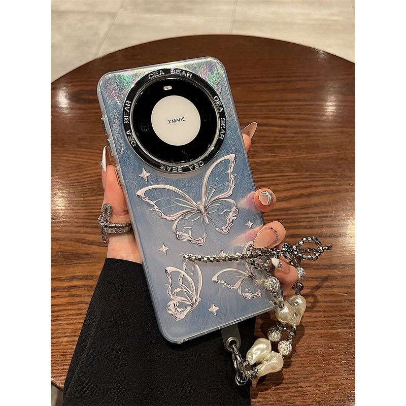 羽纱蝴蝶华为mate60pro+手机壳p60pro电镀银40/50苹果15女14/13硬