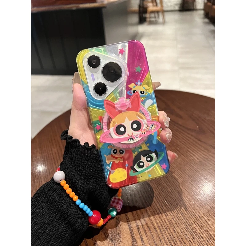 星球小女警适用华为mate60pro+手机壳彩色极光磁吸支架pura70pro+