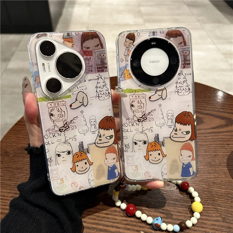 适用华为pura70pro+手机壳少女心卡通涂鸦奈良美智mate60pro+女款