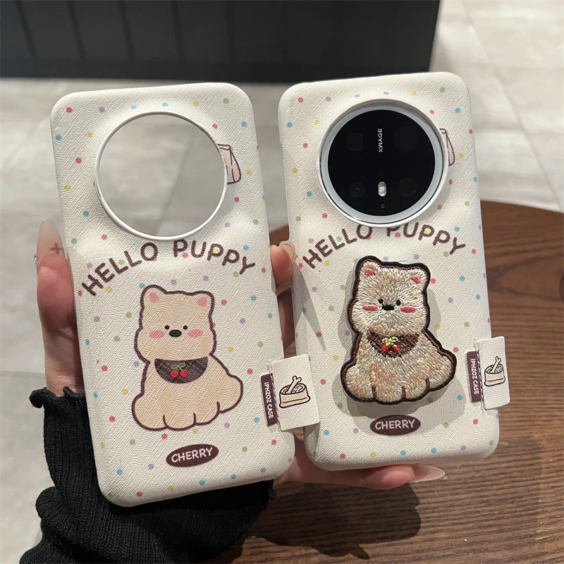 适用华为mate70pro+手机壳pura70+波点西高地刺绣支架mate60pro+