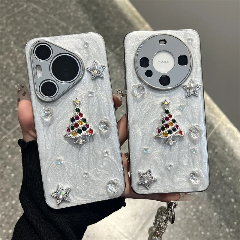 立体滴胶圣诞树适用华为mate60pro+手机壳pura70手链mate40女款