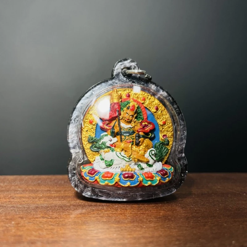 藏地泥塑擦擦 《彩绘财宝天王》双色亚克力包壳 具足开加祝福仪