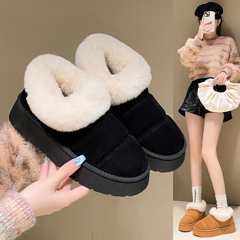 棉鞋女外穿2024年冬季新款韩版圆头加绒保暖休闲厚底短筒雪地靴子