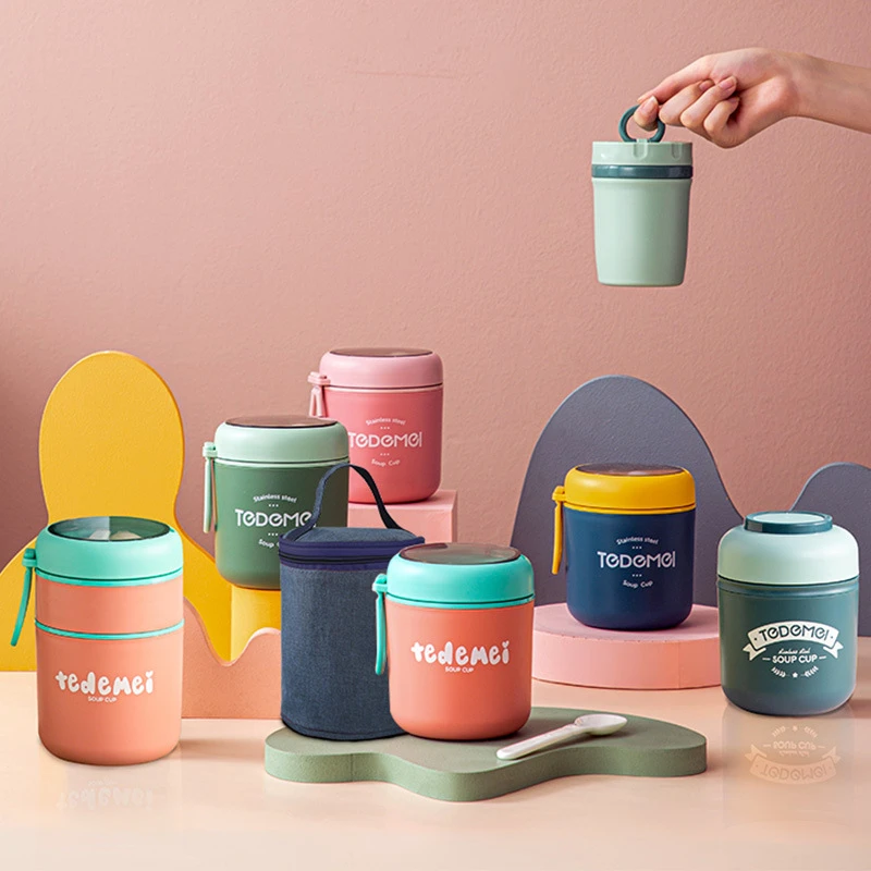 316早餐杯日式便携微波炉汤杯罐304不锈钢保温饭盒上班专用耐用