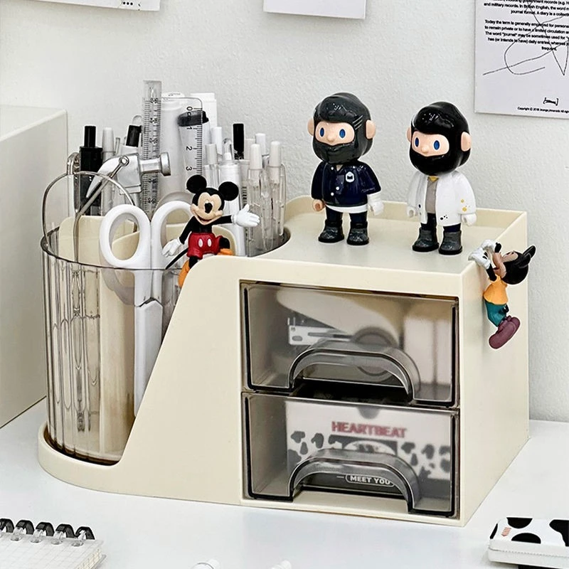 360度可旋转笔筒ins多功能抽屉式笔筒大容量桌面透明化妆刷收纳盒