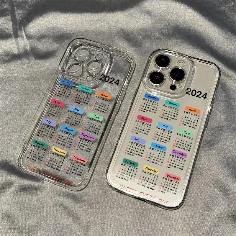 2024年日历图iphone15/14promax手机壳苹果13全包12/11透明保护壳