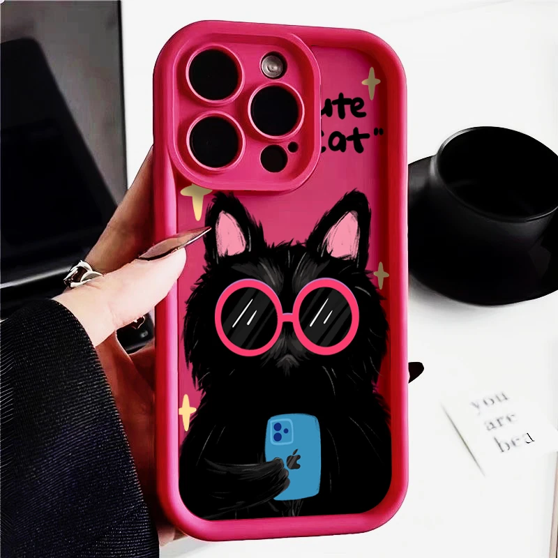 墨镜黑猫苹果13手机壳iPhone14promax硅胶软壳12女款XS全包防摔11