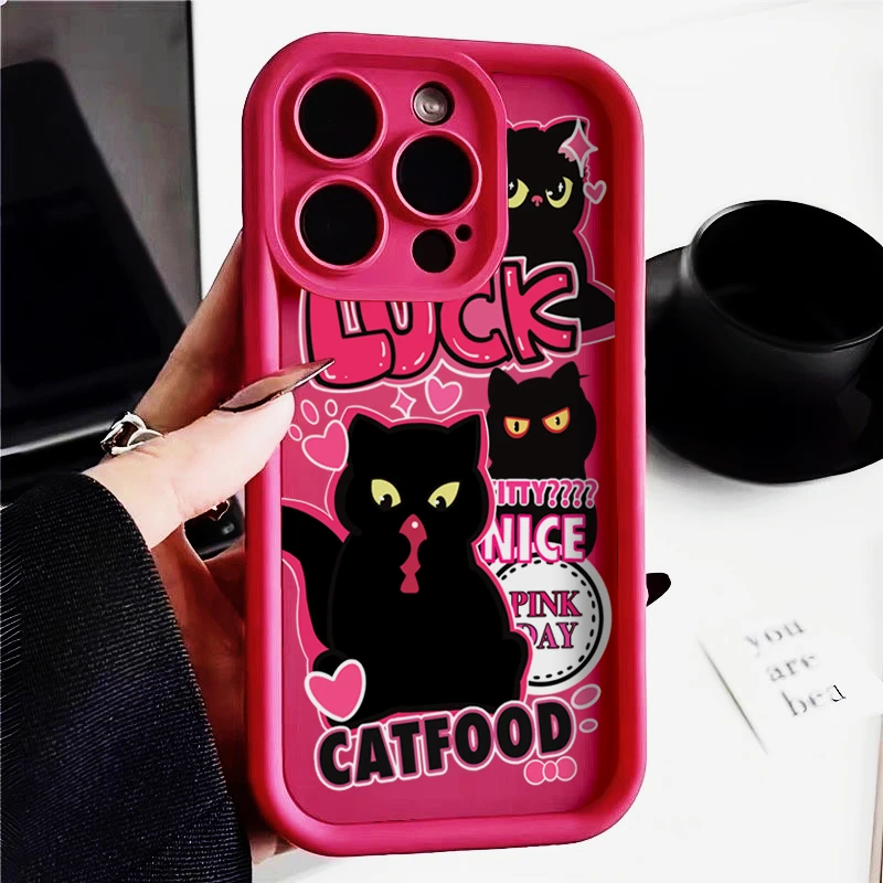 甜酷黑猫苹果13手机壳iPhone14promax硅胶软壳xsmax女款全包防摔X