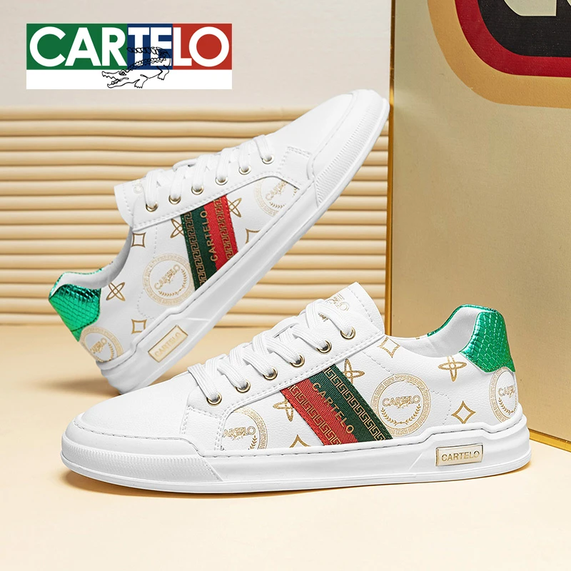 CARTELO/卡帝乐鳄鱼欧洲站真皮男鞋时尚印花低帮小白鞋老花鞋7539