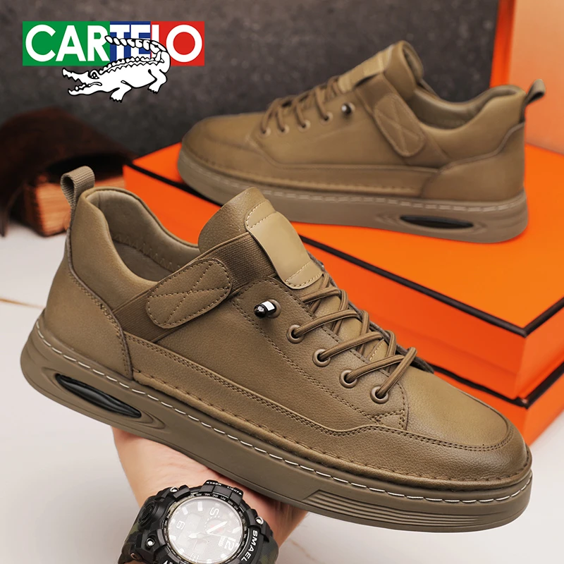 CARTELO/卡帝乐鳄鱼季新款潮流复古皮鞋男士轻便运动休闲板鞋子
