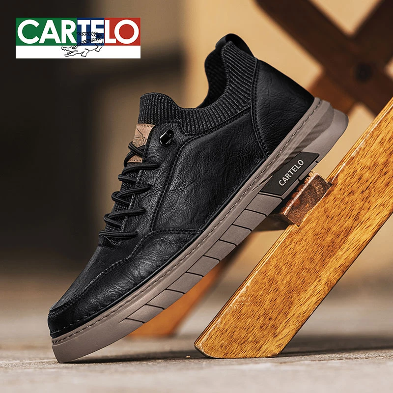 卡帝乐鳄鱼秋季新款板鞋男户外运动百搭复古休闲皮鞋真皮工装鞋男