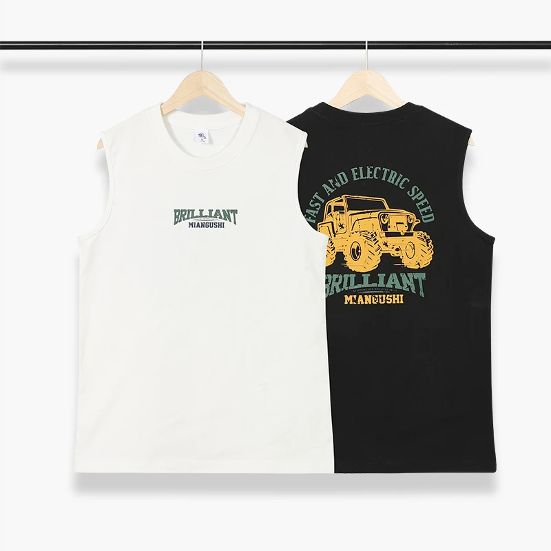 1711 夏季新款越野车创意印花男士背心宽松青少年运动休闲无袖T恤