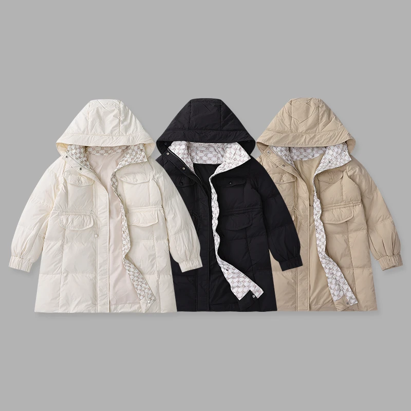 9080 冬季新款女装中长款羽绒服加厚保暖休闲简约ins百搭连帽外套