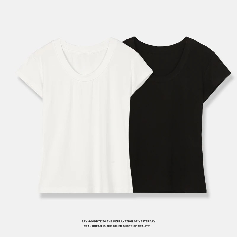 1050 女装圆领短袖T恤夏季新款休闲舒适简约修身显瘦内搭打底衫