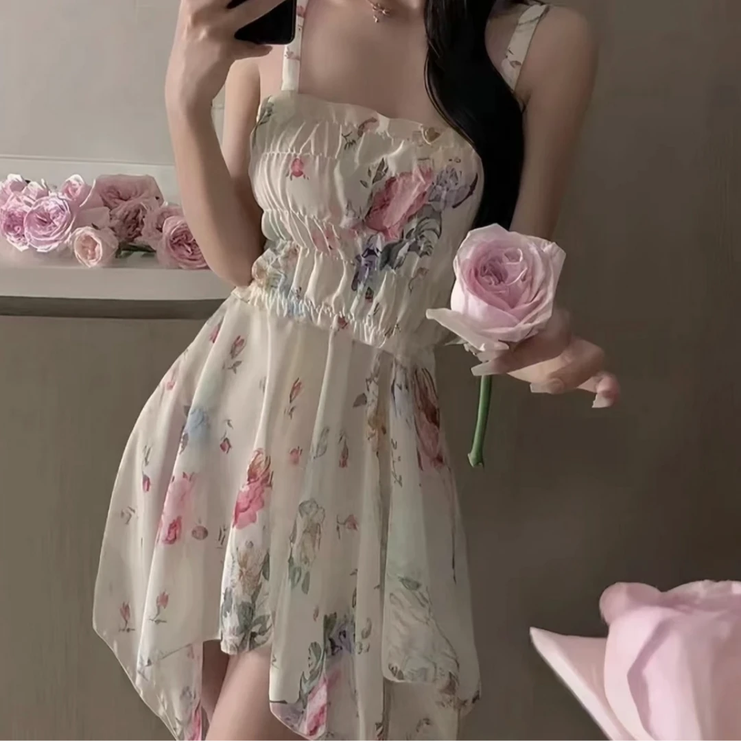 曼舞悦己软烟罗法式花朵连衣裙雪纺吊带睡衣纯欲诱惑睡裙性感小众