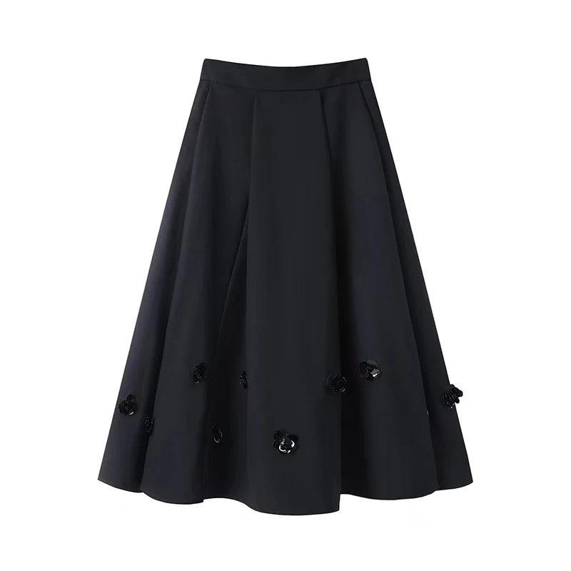 2024冬季新款休闲百搭黑色半身裙女3516