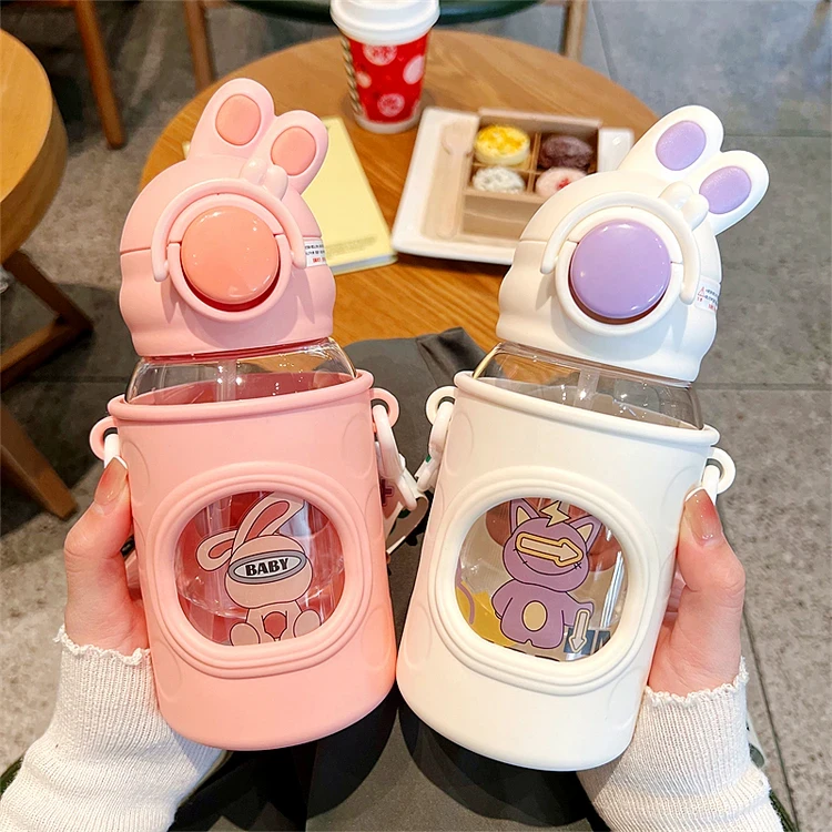歪歪兔儿童水杯幼儿园便携背带吸管杯夏天可爱卡通大容量防摔水壶