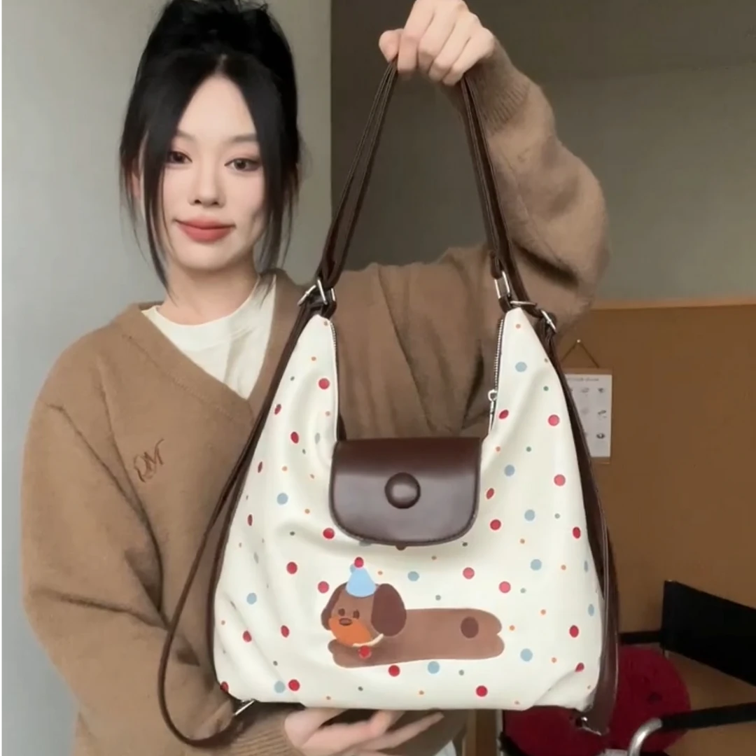 时尚波点高颜值单肩包包女款小众百搭秋冬手提包大容量双肩斜挎包