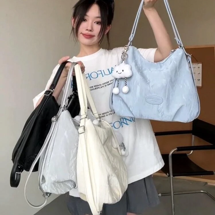 韩版简约通勤托特包森系高级软糯感学生上课双肩背包单肩斜挎包包
