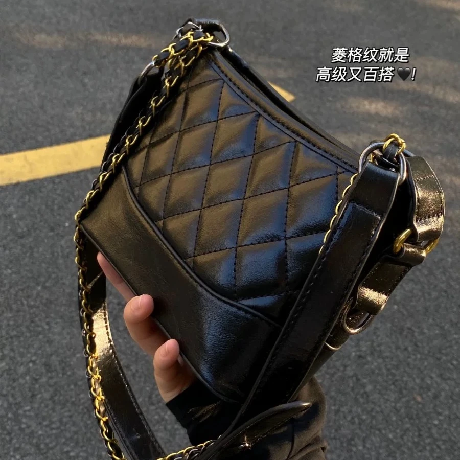 高级感小包包女2025流行新款小香风菱格链条流浪包百搭单肩斜跨包