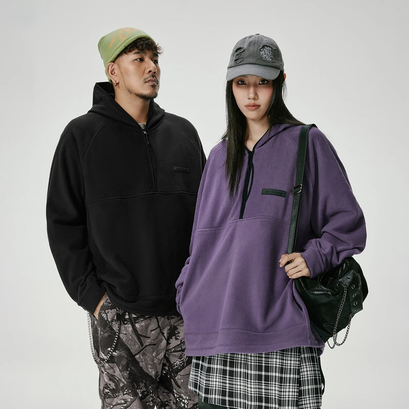 NMAX大码潮牌男装秋冬摇粒绒半拉链帽衫加肥加大情侣卫衣ENA055