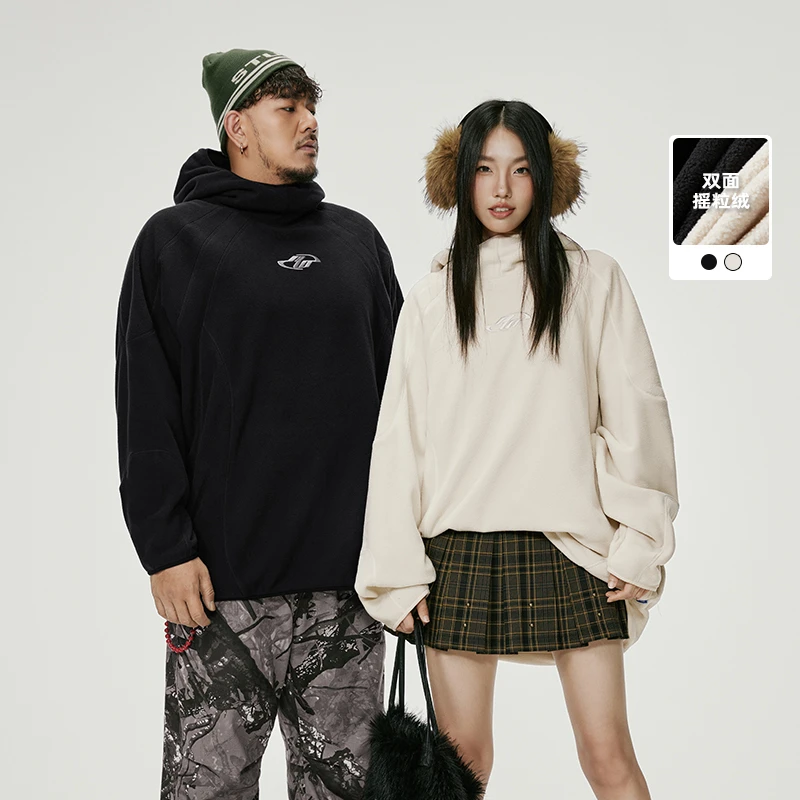 NMAX大码潮牌男装24年秋冬双面摇粒绒加高领防风帽衫卫衣ENA071
