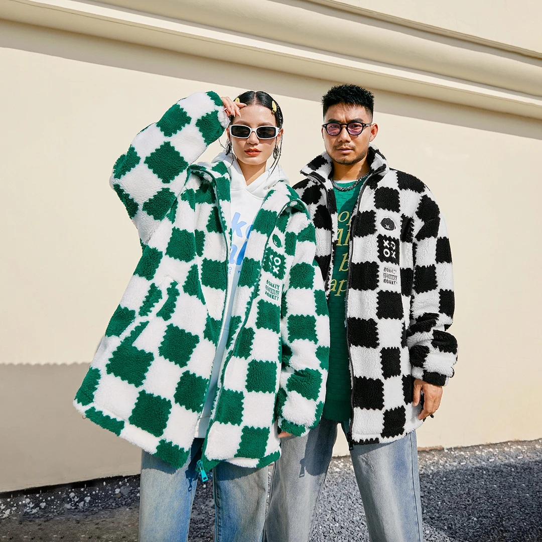 【ODK联名摇粒绒棋盘格外套】NMAX大码潮牌宽松外套CNW013