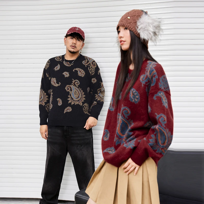 【李晨nic专属】NMAX大码潮牌男装24冬腰果花针织衫情侣毛衣ENE011