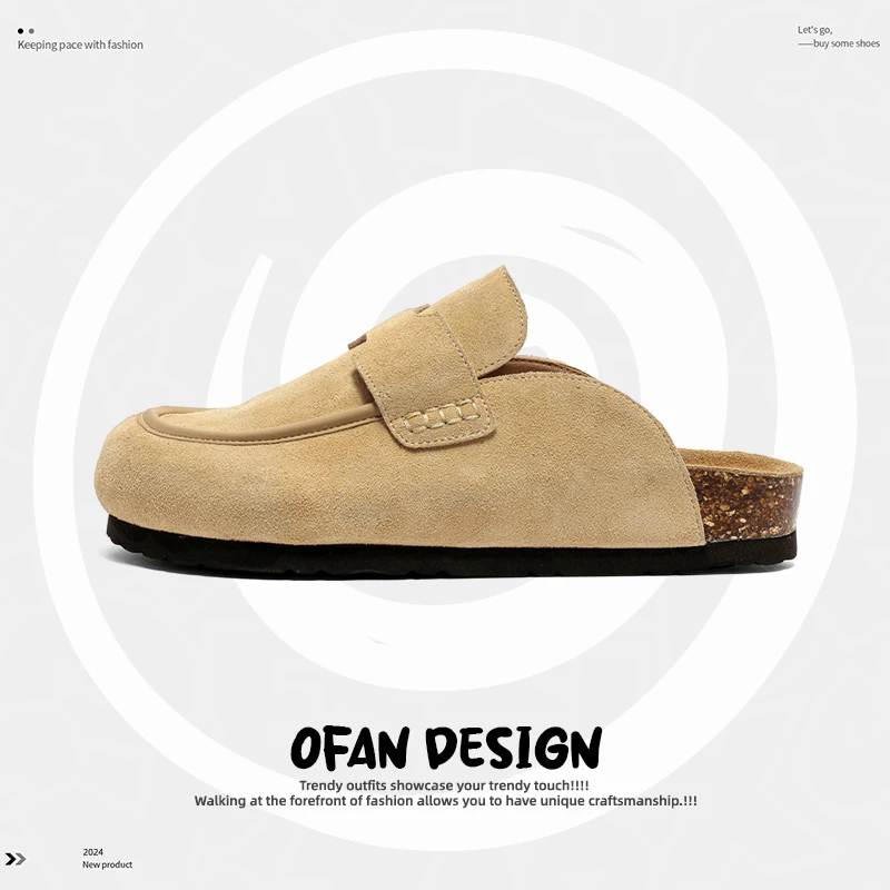 复古勃肯鞋男式包头拖鞋夏季外穿真皮高档一脚蹬凉拖鞋女款博肯鞋