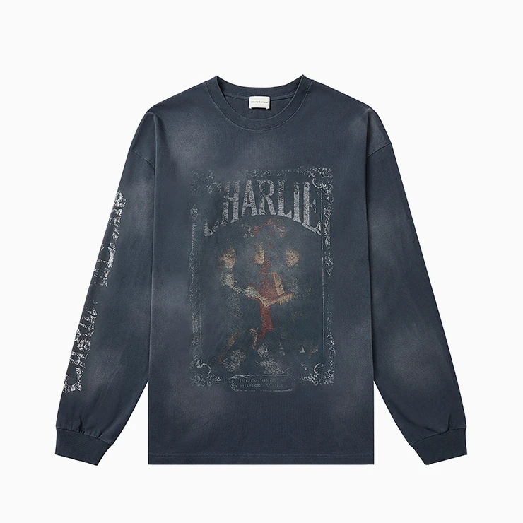 Charlie Luciano摇滚乐队做旧长袖tee男女同款春秋潮牌打底上衣新