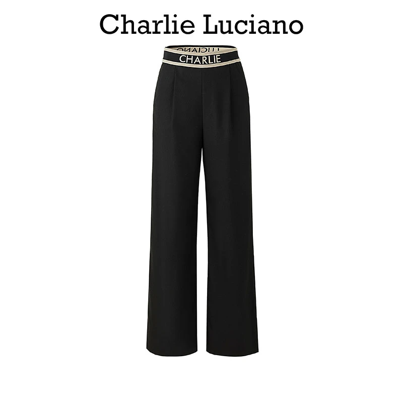 CharlieLuciano##阔腿裤字母标识织带长裤女夏季潮牌宽松休闲裤