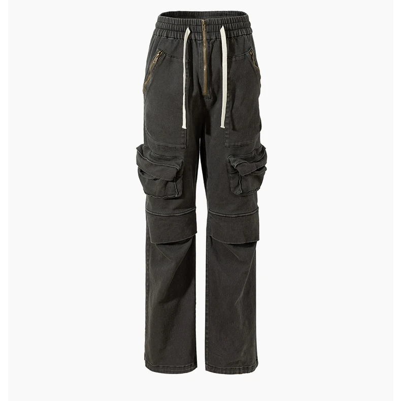 CharlieLuciano新款抽绳直筒工装裤秋冬男女百搭宽松口袋休闲裤*