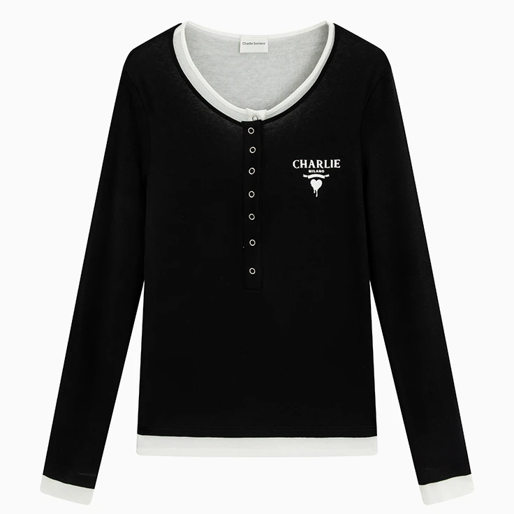 CharlieLuciano假两件亨特领打底衫25春新款宽松潮牌上衣女