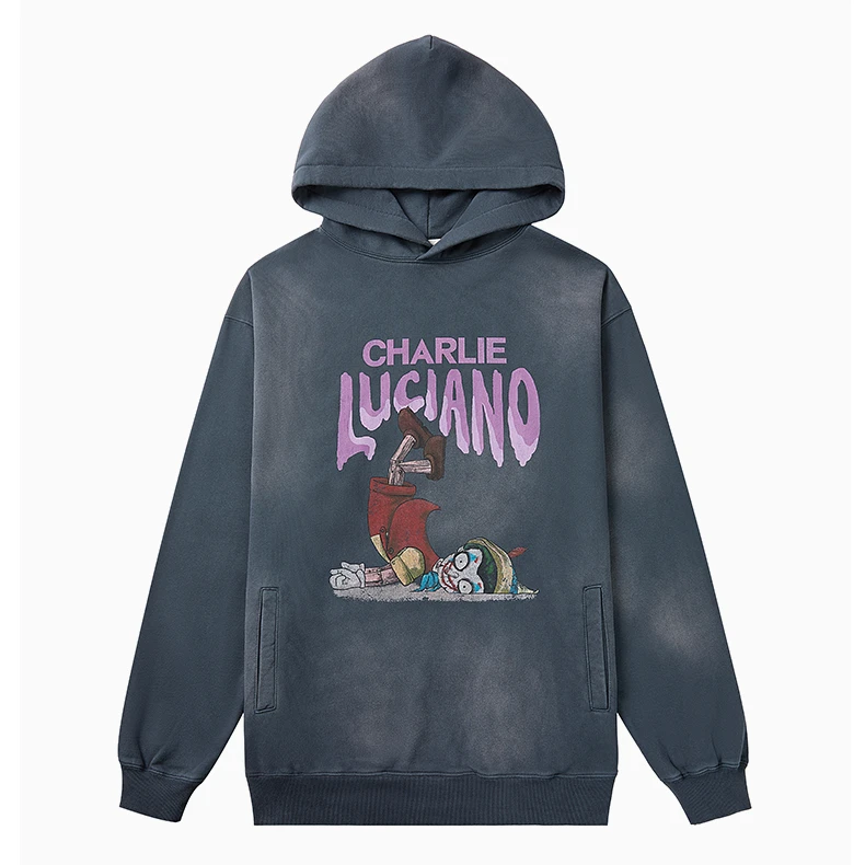 Charlie Luciano摔跤匹诺曹做旧帽衫男春秋新款连帽卫衣外套女潮