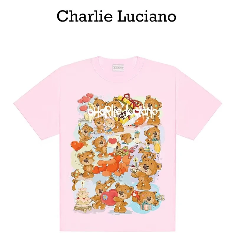 CharlieLuciano小熊印花T恤情侣夏季短袖设计师潮流休闲趣味上衣