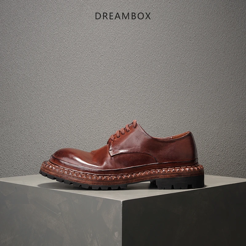 dreambox钧博vibram纯手工水洗透气马皮男鞋英伦大头德比休闲皮鞋