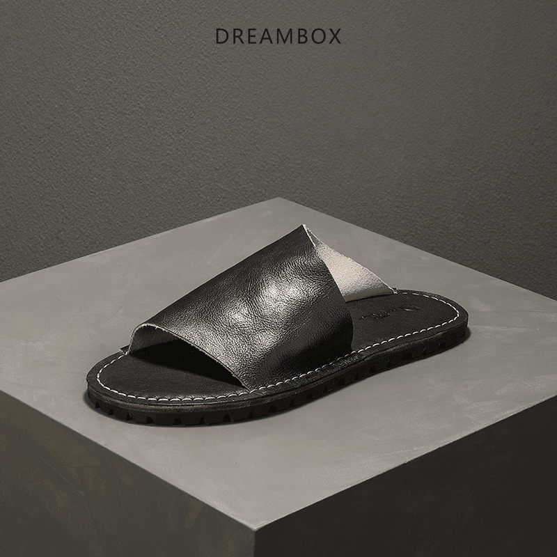 dreambox钧博高档皮拖鞋男防滑耐磨夏季外穿一字拖真皮透气
