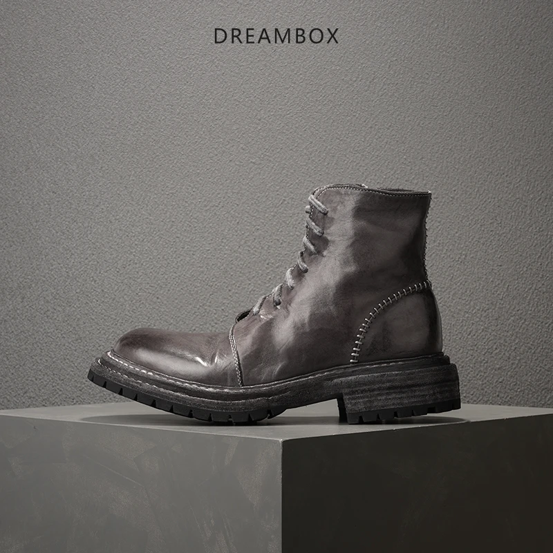 dreambox高档水洗马皮固特异马丁靴高帮防滑手工英伦男靴高帮皮鞋
