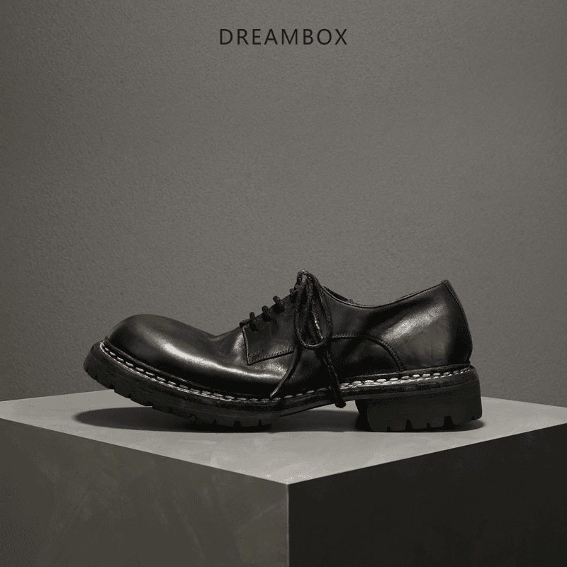 dreambox钧博vibram耐磨手工大头皮鞋马皮固特异商务男鞋厚底增高