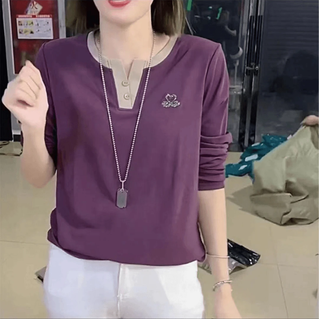 【小天鹅烫钻长袖】休闲时尚减龄显瘦V领 小天鹅气质女士长袖