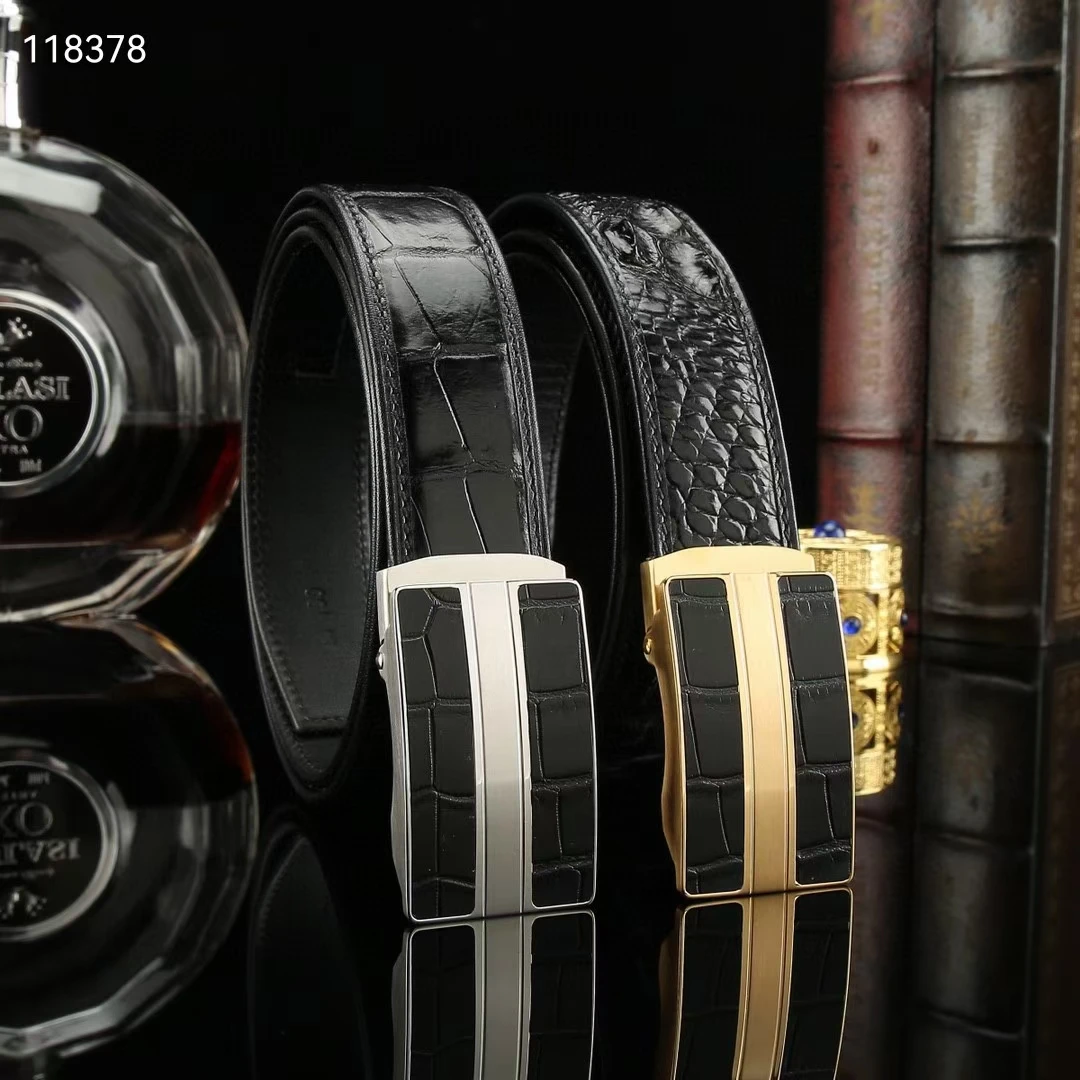 正宗鳄鱼皮腰带男士自动扣黑色时尚休闲潮流轻奢高档商务鳄鱼纹真