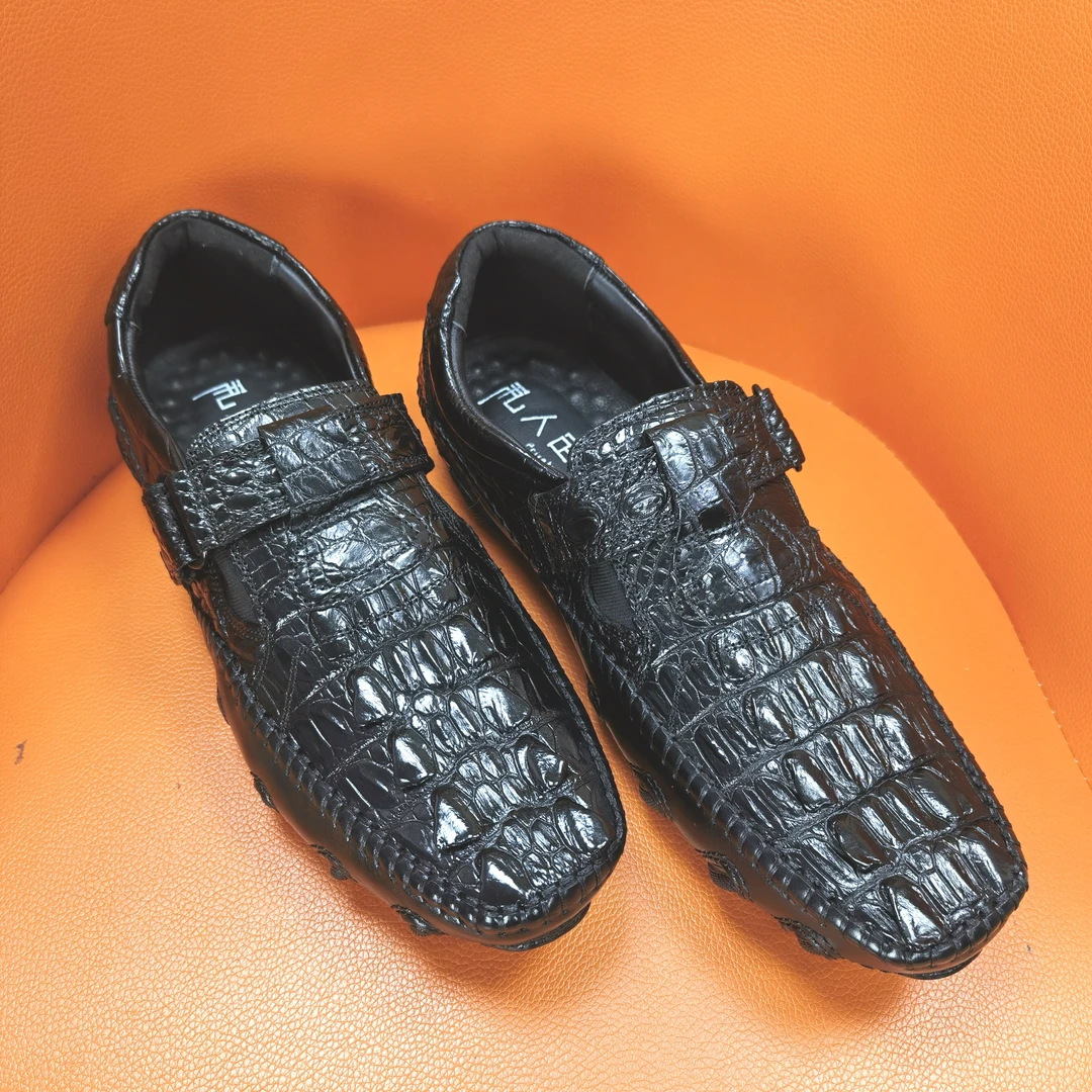 正宗鳄鱼皮鞋男士休闲商务鞋八爪鱼鞋个性双尾防滑耐磨橡胶底缝线