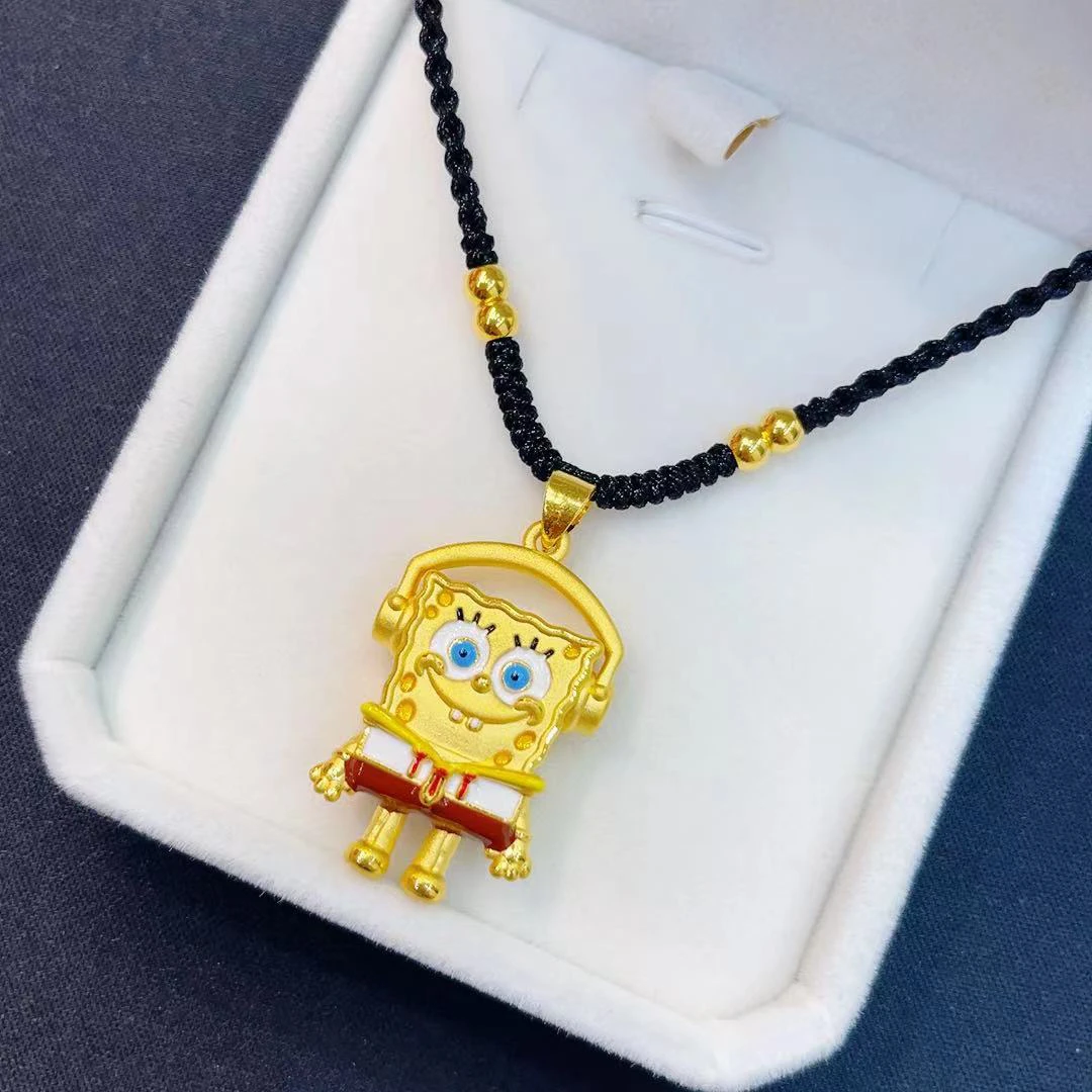 足金999黄金海绵宝宝吊坠时尚编织