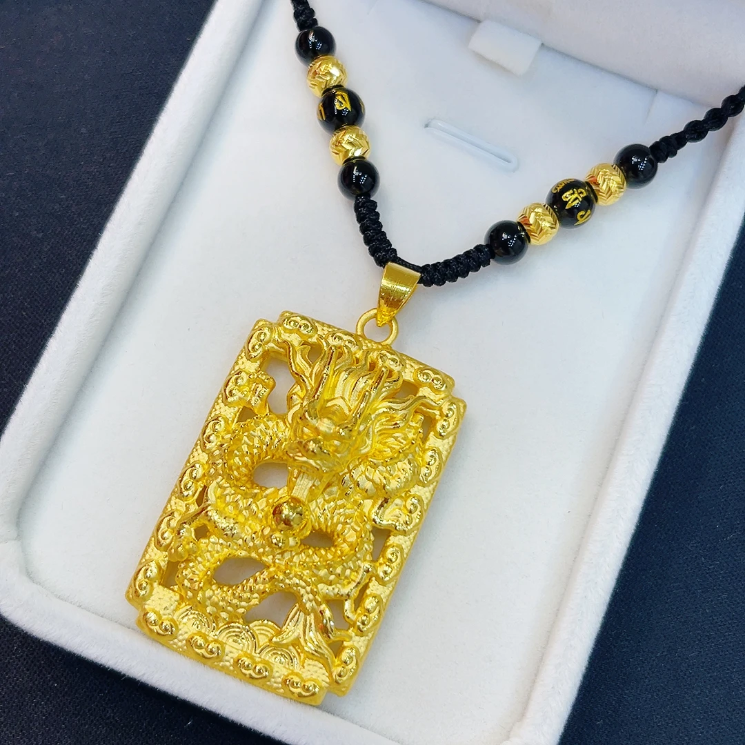 足金999黄金龙牌吊坠编织