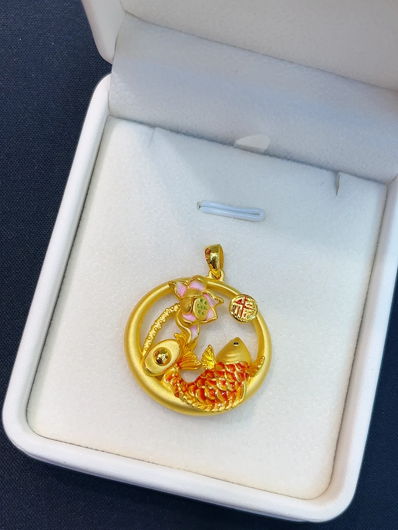 足金999连年有余吊坠➕3金珠➕莲花