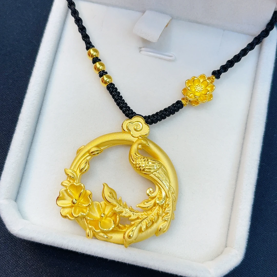 足金999黄金凤凰吊坠手工时尚编织