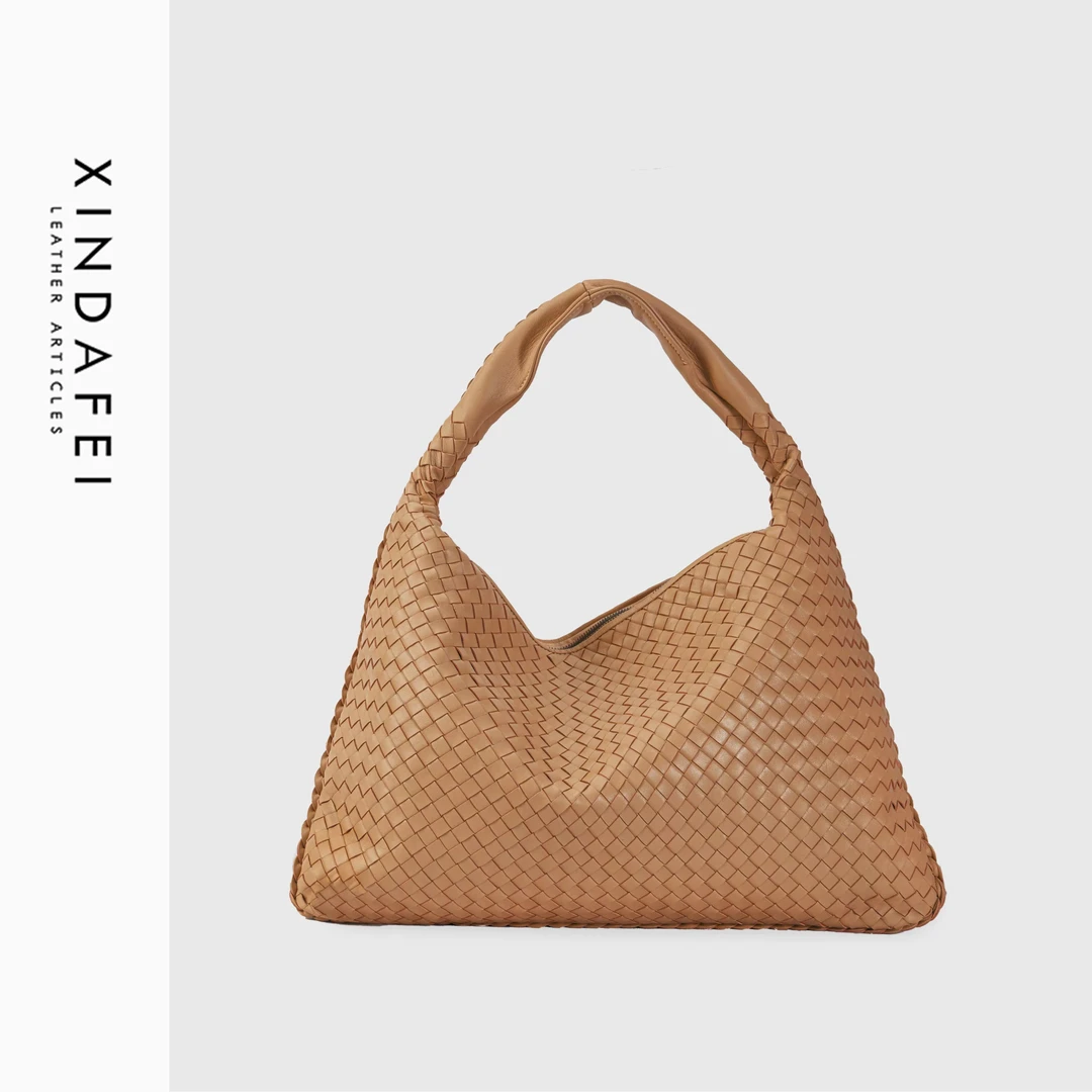 时尚轻奢32R58焦糖色经典手提单肩编织女包